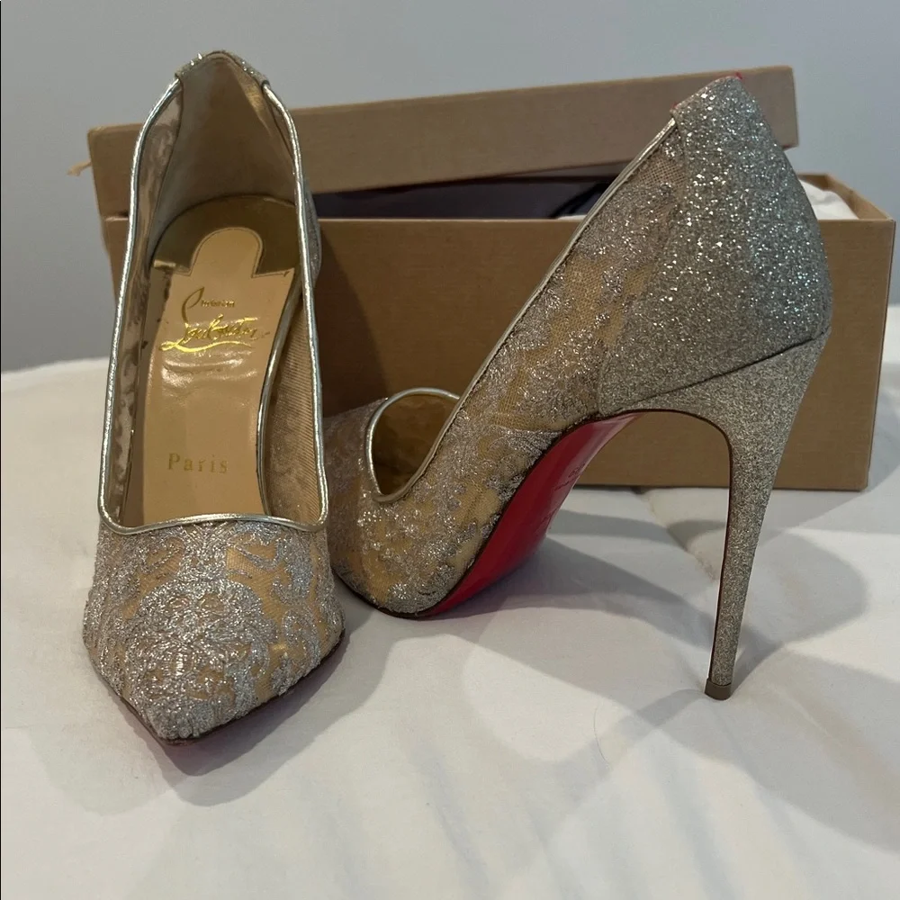 Christian Louboutin Glitter Lace Heels - Picture 1 of 10